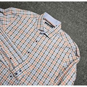 Hammer Made White Blue Plaid Long Sleeve Button Up L Dress Shirt Men's 42/16.5